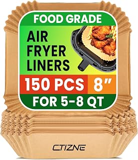 Air Fryer Liners Disposable, 150Pcs Parchment Paper 8" Square for 5-8QT | [Food Grade Material] Unbleached Parchment Paper Non-Stick & Waterproof Oilproof Easy Cleanup for Air Fryer Sheets Papers
