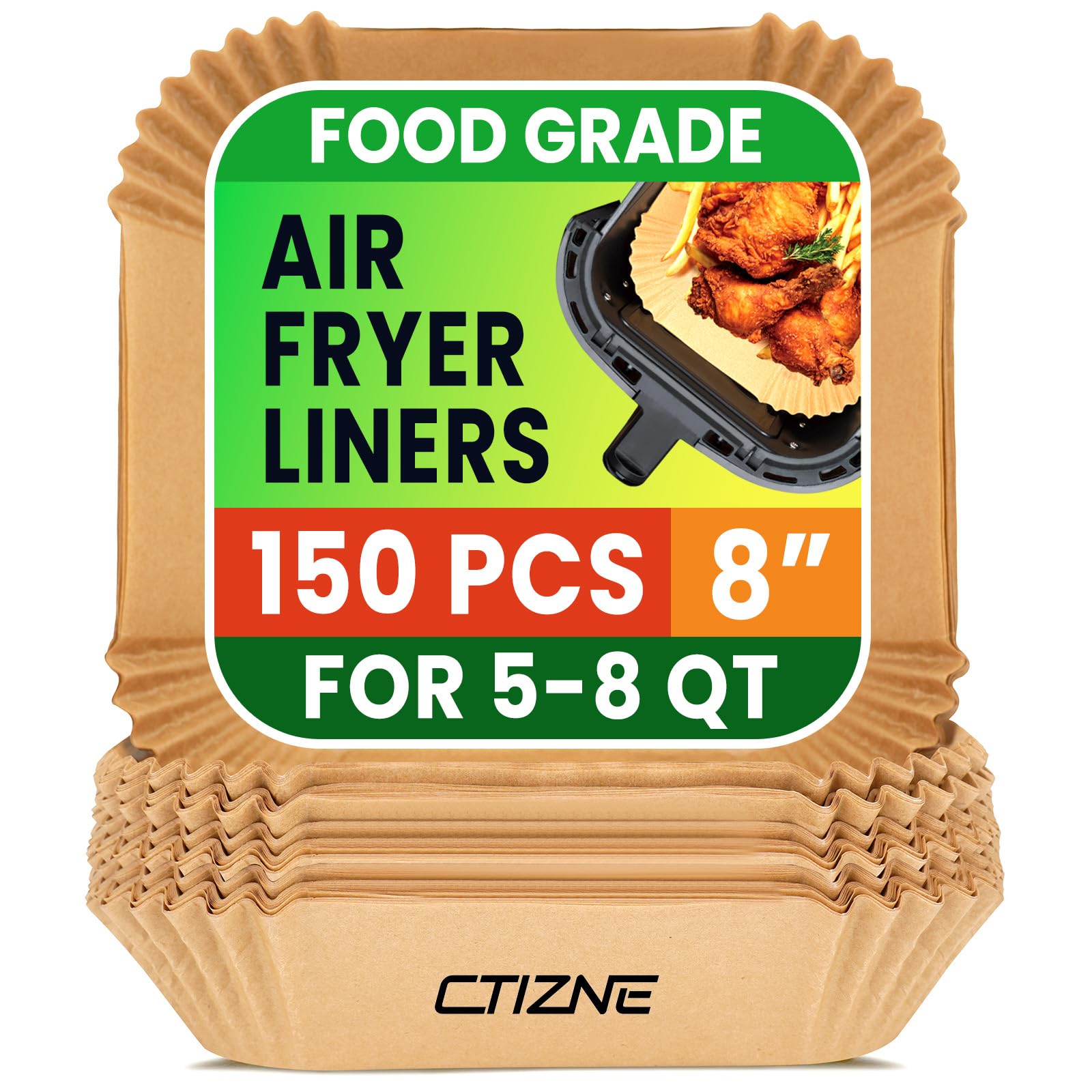 Air Fryer Liners Disposable, 150Pcs Parchment Paper 8" Square for 5-8QT | [Food 