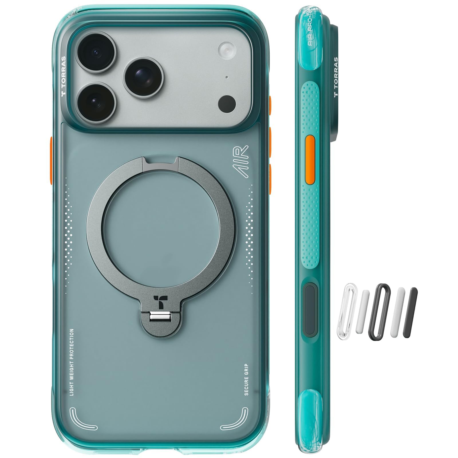 TORRAS Ostand Q3 Air for iPhone 17 Pro Case with 360 Magnetic Stand, Green