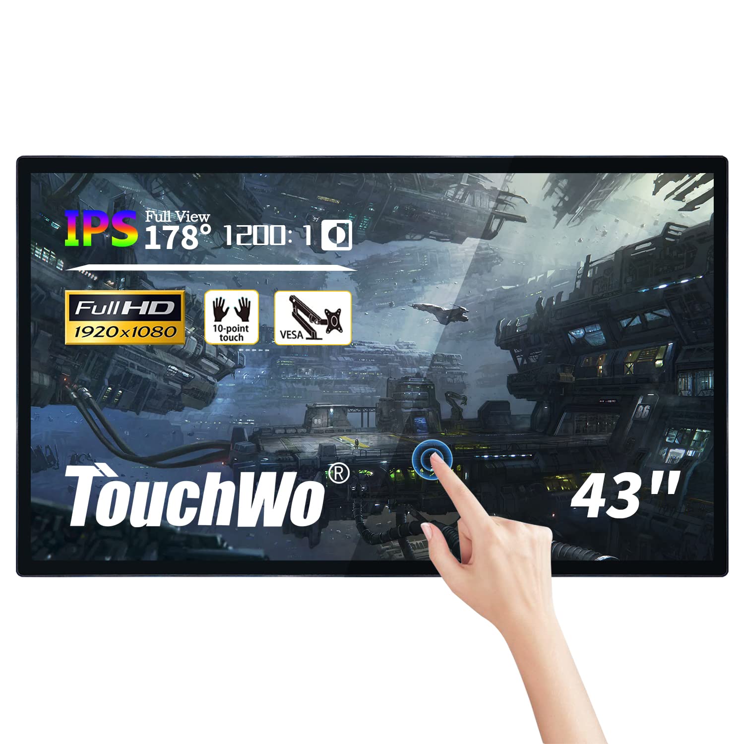 TouchWo 43 inch Capacitive Multi-Touch Screen Industrial Monitor, 16:9 Display 1