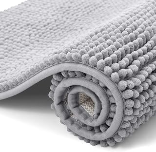 smiry Absorbent Chenille Bath Mat Extra Soft Bathroom Mat, 40x60 cm | Non Slip Bath Mats for Bathroom Machine Washable Quick Dry Bath Rug Bathroom Accessories, Grey
