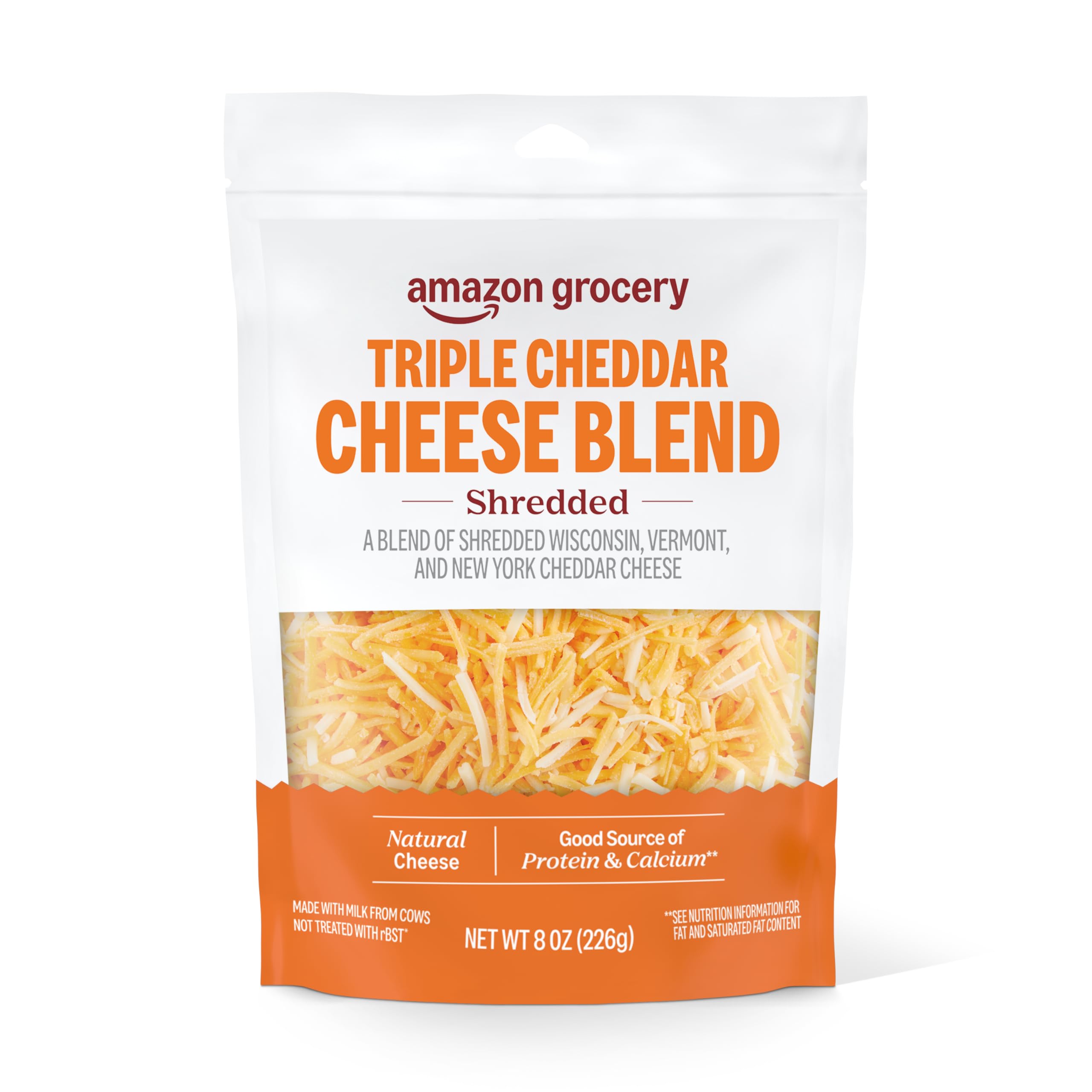 Amazon Grocery, Triple Cheddar Cheese Blend, Shredded, 8 Oz