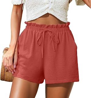 FREEOAK Womens Summer Shorts with Pockets High Waisted Wide Leg Cute Ruffle Waist Drawstring Casual 2026 Vacation Outfit