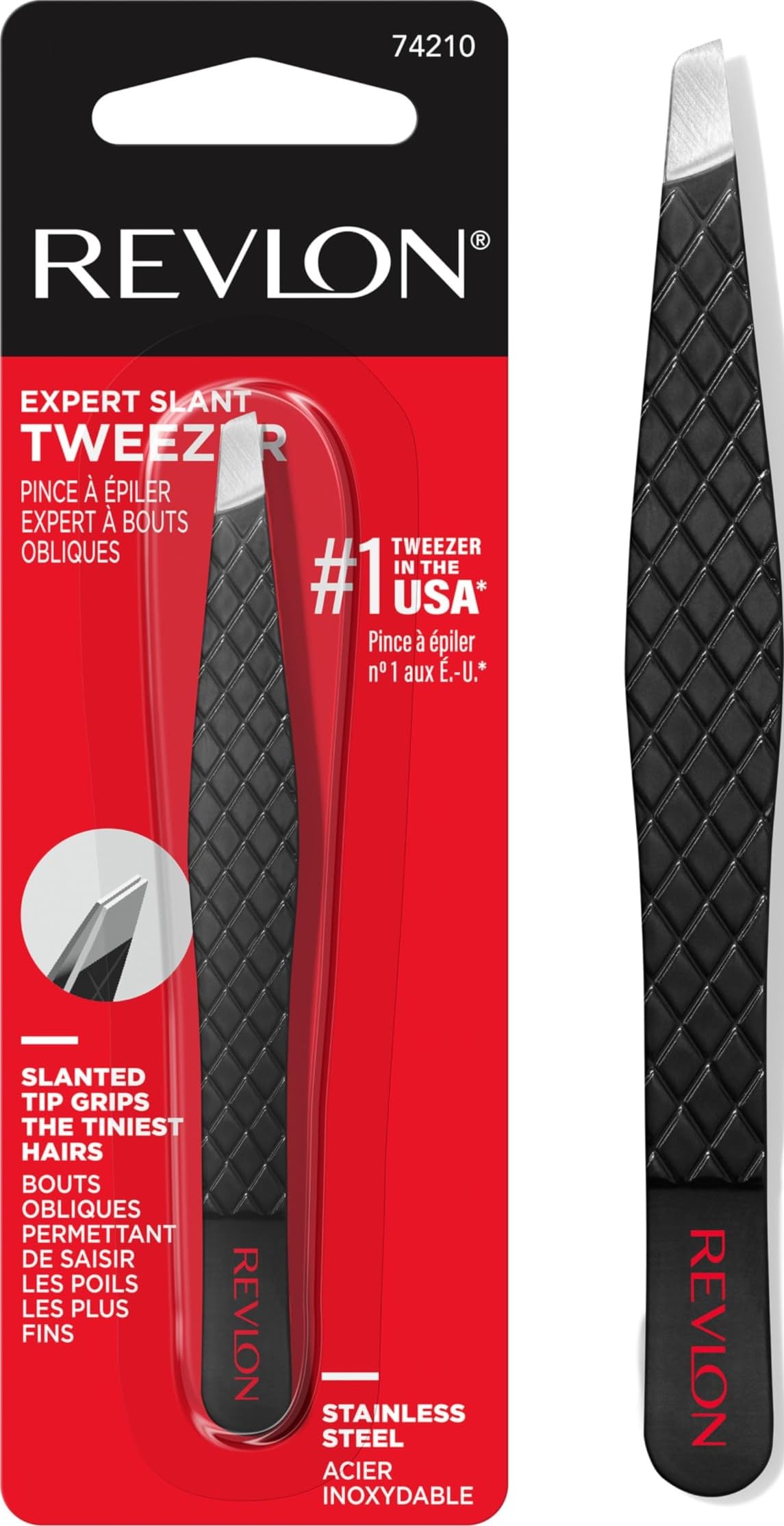 Revlon Expert Slant Tip Tweezer, Black, 1 Count | High precision stainless steel