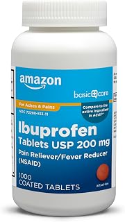 Amazon Basic Care Ibuprofen Tablets, Fever Reducer and Pain Relief from Body Aches, Headache, Arthritis Pain and More, 1000 Count