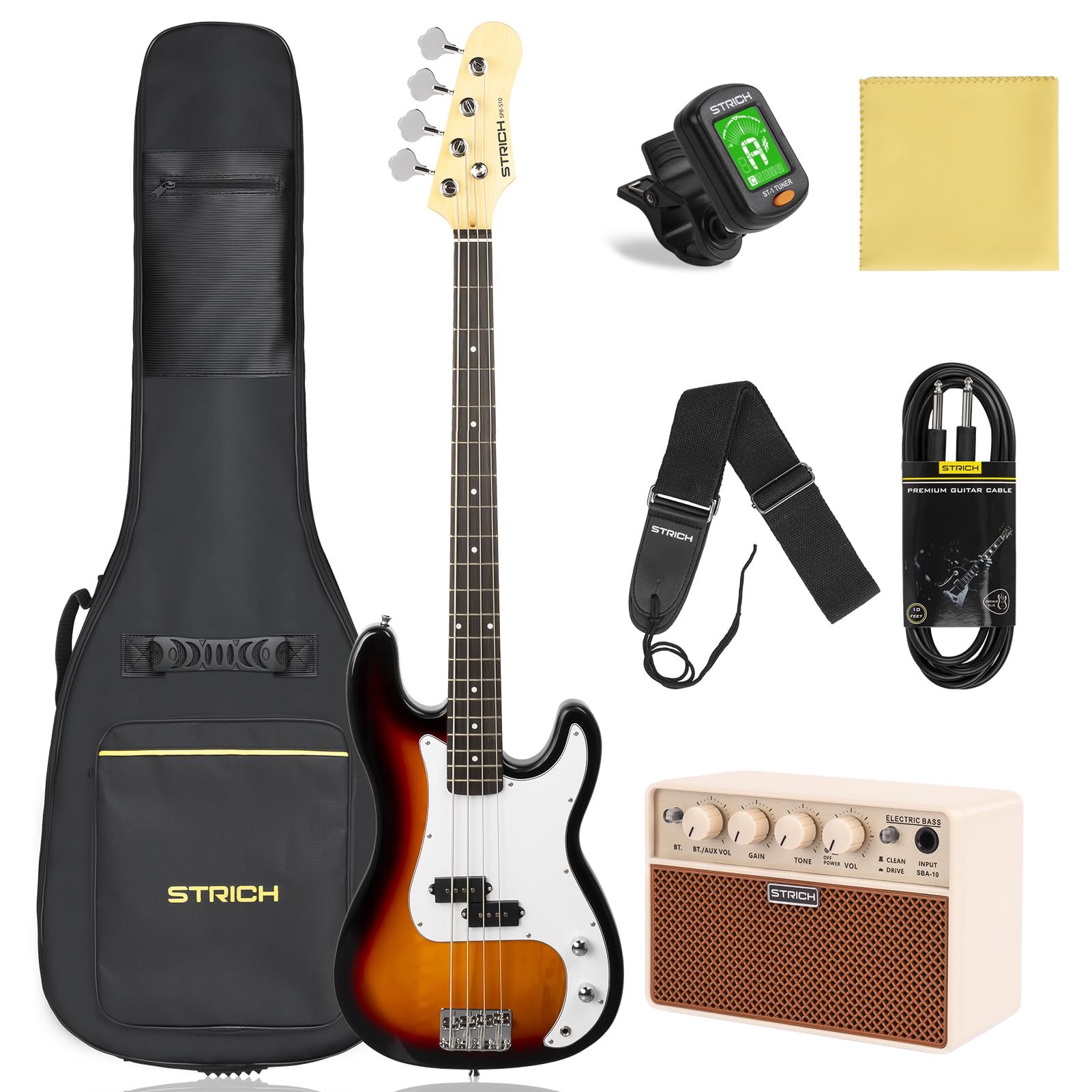STRICH Electric Bass Guitar 4 Strings Full-Size Beginner Kit, Standard Bass for 