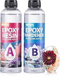 Pnente 16OZ(0.47L) Epoxy Resin Kit, Crystal Clear Epoxy, No Yellowing No Bubble Self Leveling Coating Casting Resin for Table Tops, Art Crafts, Jewelry, Molds, DIY Projects 1:1 Ratio(8OZ x 2)