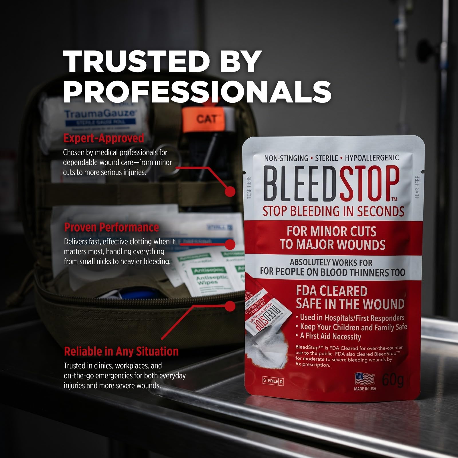 BleedStop First Aid Powder for Blood Clotting, Trauma Kit, Blood Thinner Patient