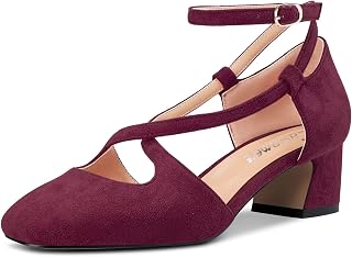Castamere Women Medium Chunky Wide Heel Square Toe Cross Strap Pumps Party Cute Shoes