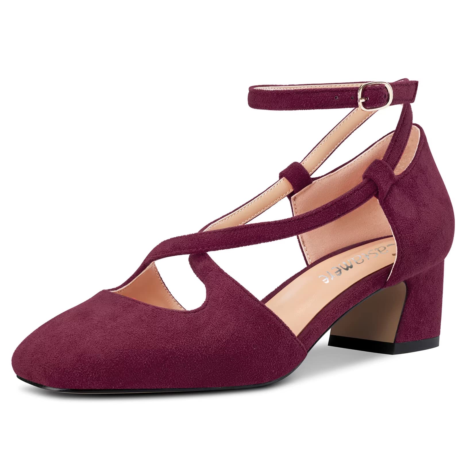 Castamere Women Medium Chunky Wide Heel Square Toe Cross Strap Pumps Party Cute 