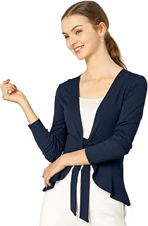 Allegra K Women's Front Tie Ruffled Hem Cropped Cardigan