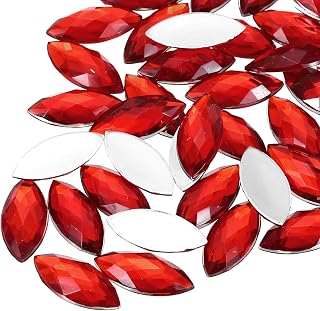 Generic 100 Pcs Acrylic Horse Eye Gems, Red Rhinestones 20x9mm Flat Back Gems Flat Back Crystal Bulk for Crafting Rhinestones for Clothes Crafting Bedazzling Nails