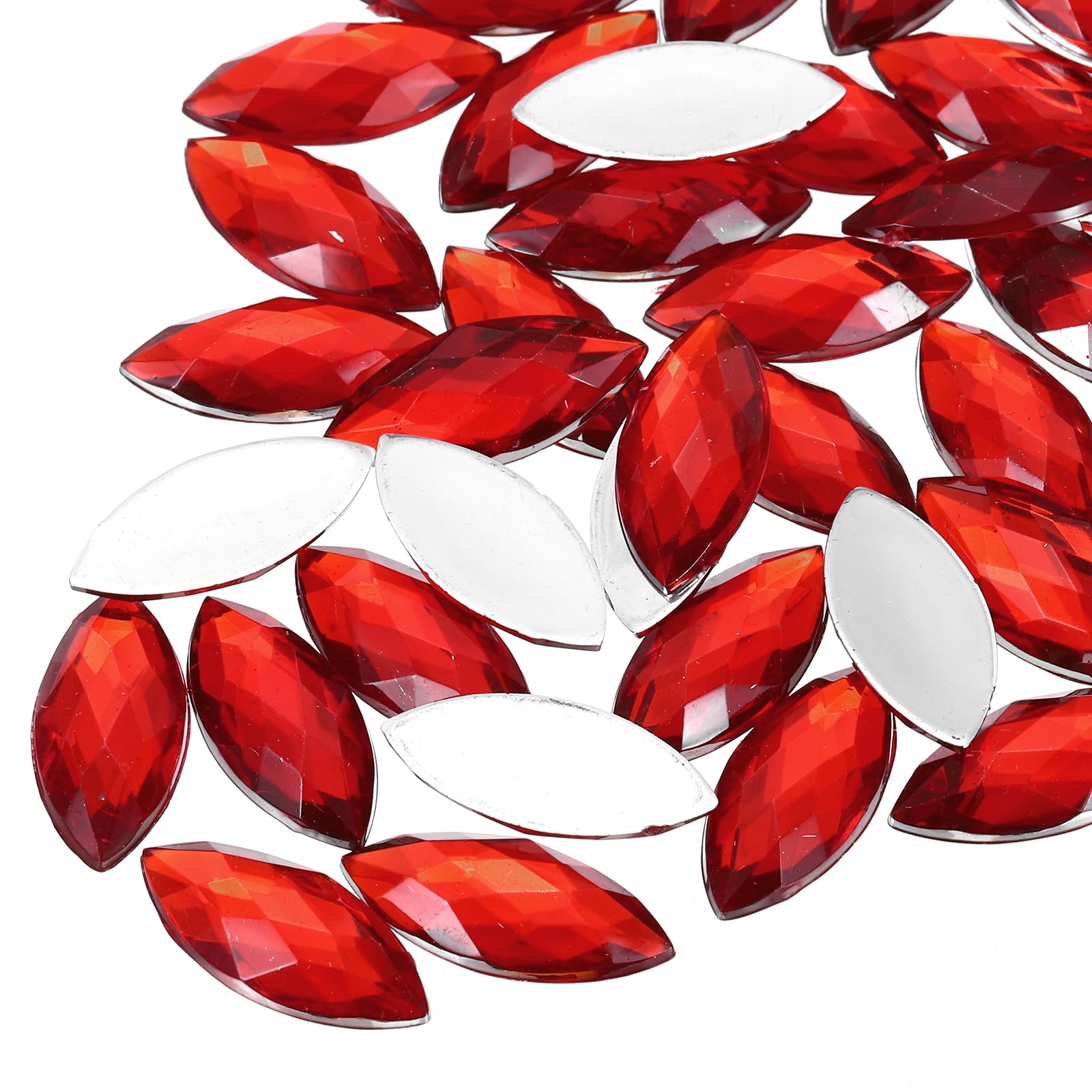 Generic 100 Pcs Acrylic Horse Eye Gems, Red Rhinestones 20x9mm Flat Back Gems Fl