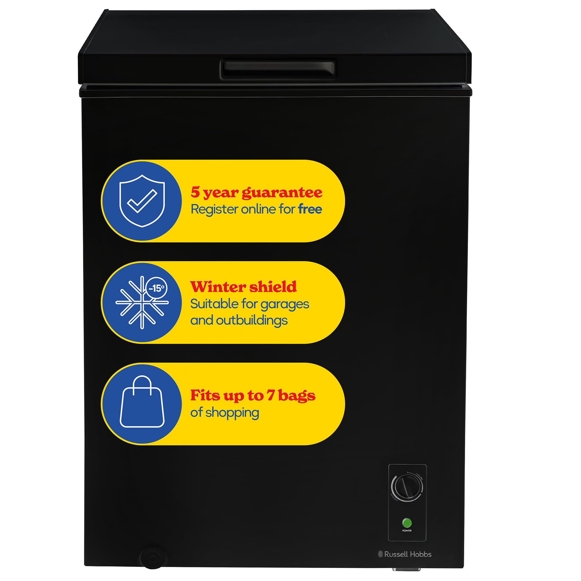 Russell Hobbs Black Chest Freezer 143L Freestanding, Adjustable Thermostat, Chil