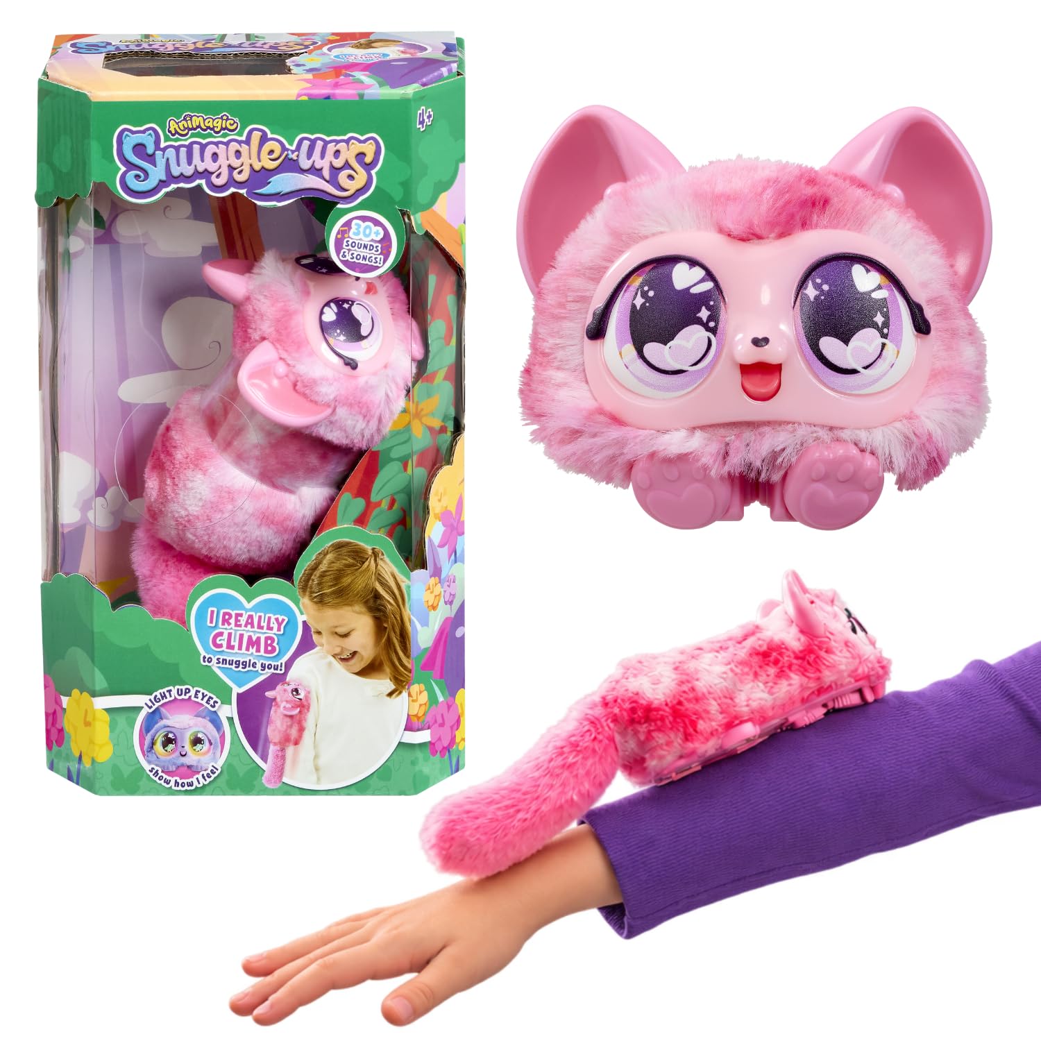 Animagic Snuggleups Pink Climbing Interactive Pet with 30+ Sounds | Climbs Cloth