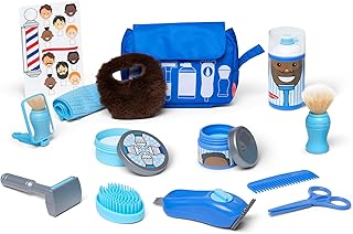 Melissa & Doug Barber Shop Pretend Play Set with Shaving Toys for Boys and Girls Ages 3+Wearable Beard and Shave Accessories for Role Play
