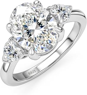 3 Stone Moissanite Engagement Ring for Women Sterling Silver Promise Ring