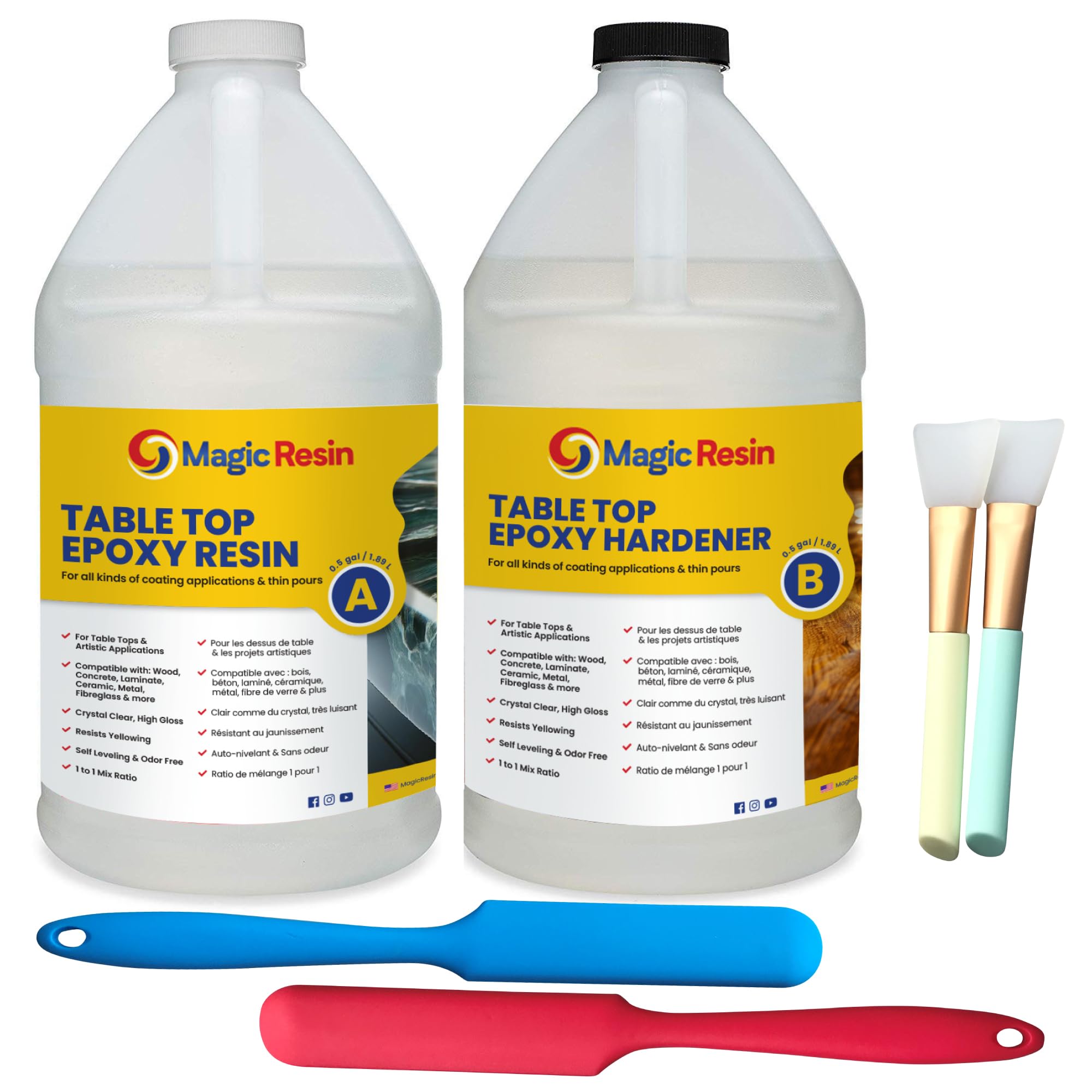 Magic Resin | Epoxy Resin for Table Top with Sticks & Brushes | 1 Gallon Kit (3.