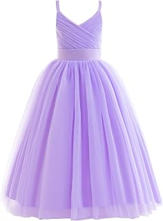 Glamulice Flower Girls Spaghetti Strap Tulle Dress Long A Line Wedding Pageant Dresses Princess Birthday Party Ball Gown