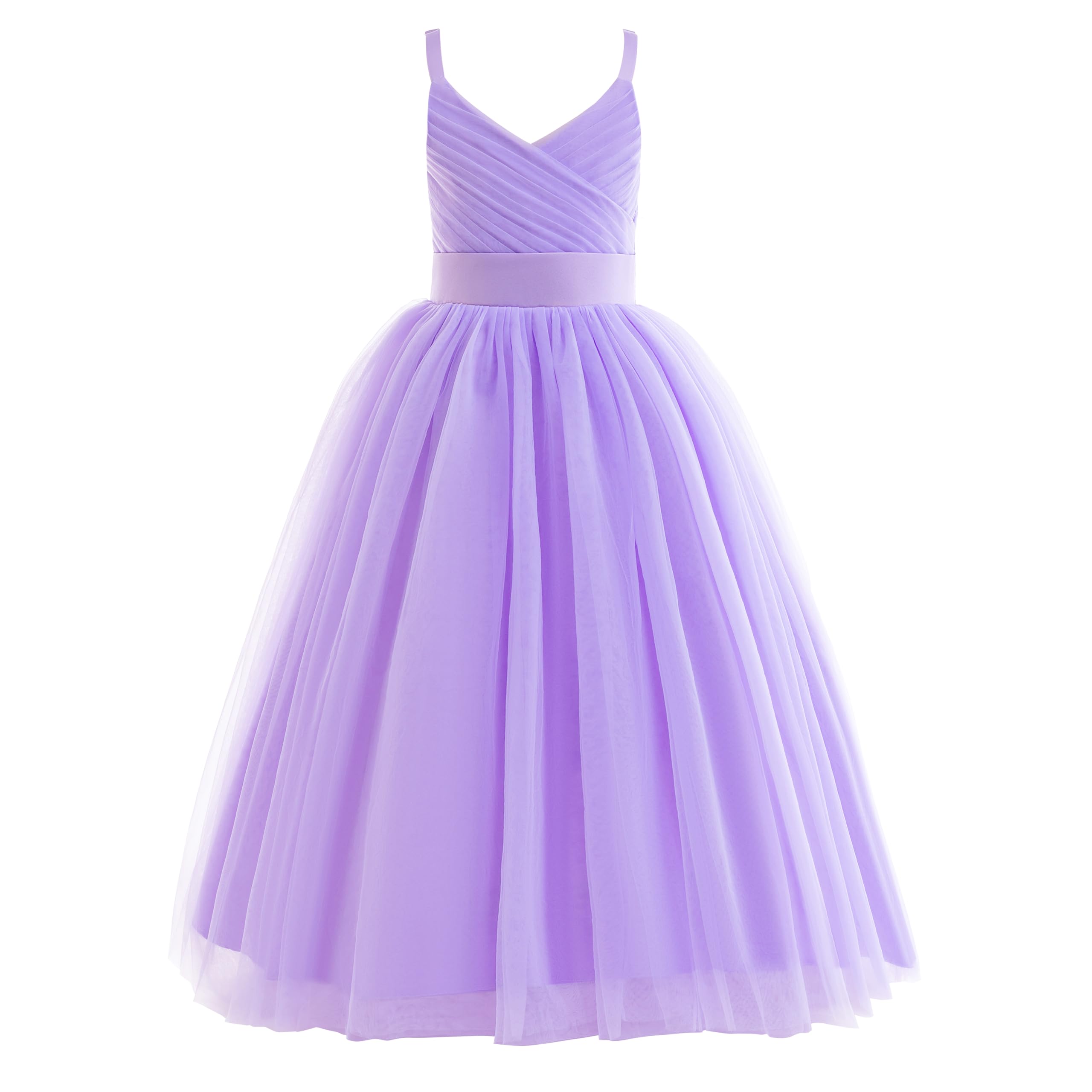 Glamulice Flower Girls Spaghetti Strap Tulle Dress Long A Line Wedding Pageant D