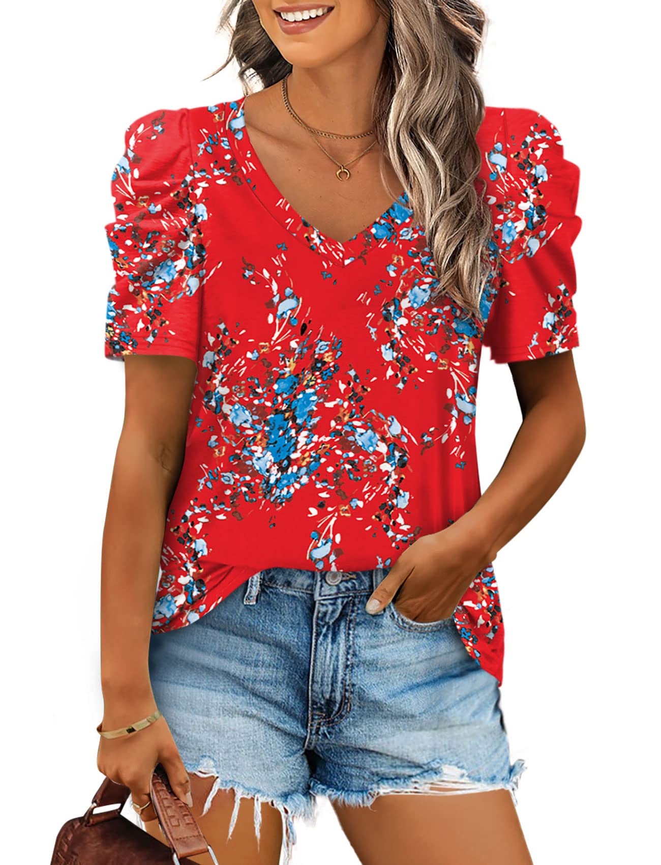XIEERDUO Camisetas y blusas de manga 3/4 para mujer, estilo casual, cuello redon