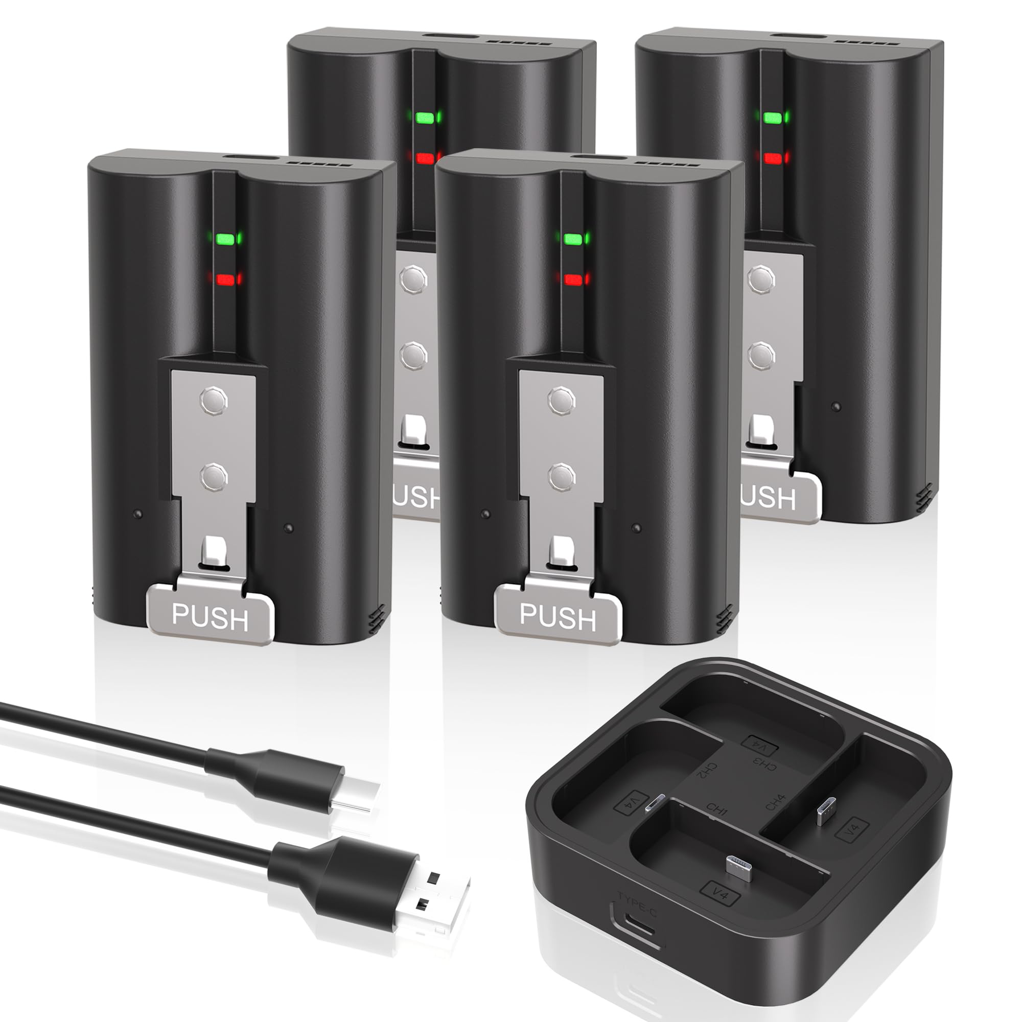 4 Pack 7200mAh Battery for Ring Doorbell & Cam,Upgraded 4-Slot Fast Charger | Qu