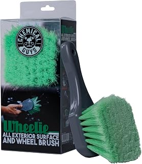 Chemical Guys, Wheelie Wheel &amp; Exterior Brush for Rims &amp; Tires, Soft, Green | Soft synthetic bristles clean rims, tires, grilles and emblems, safe on all wheel finishes with an easy grip