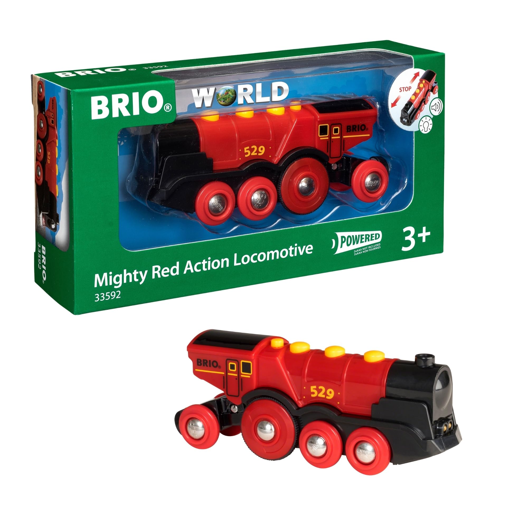 BRIO World Mighty Red Action Locomotive - Battery-operated Toy Train for Wooden 