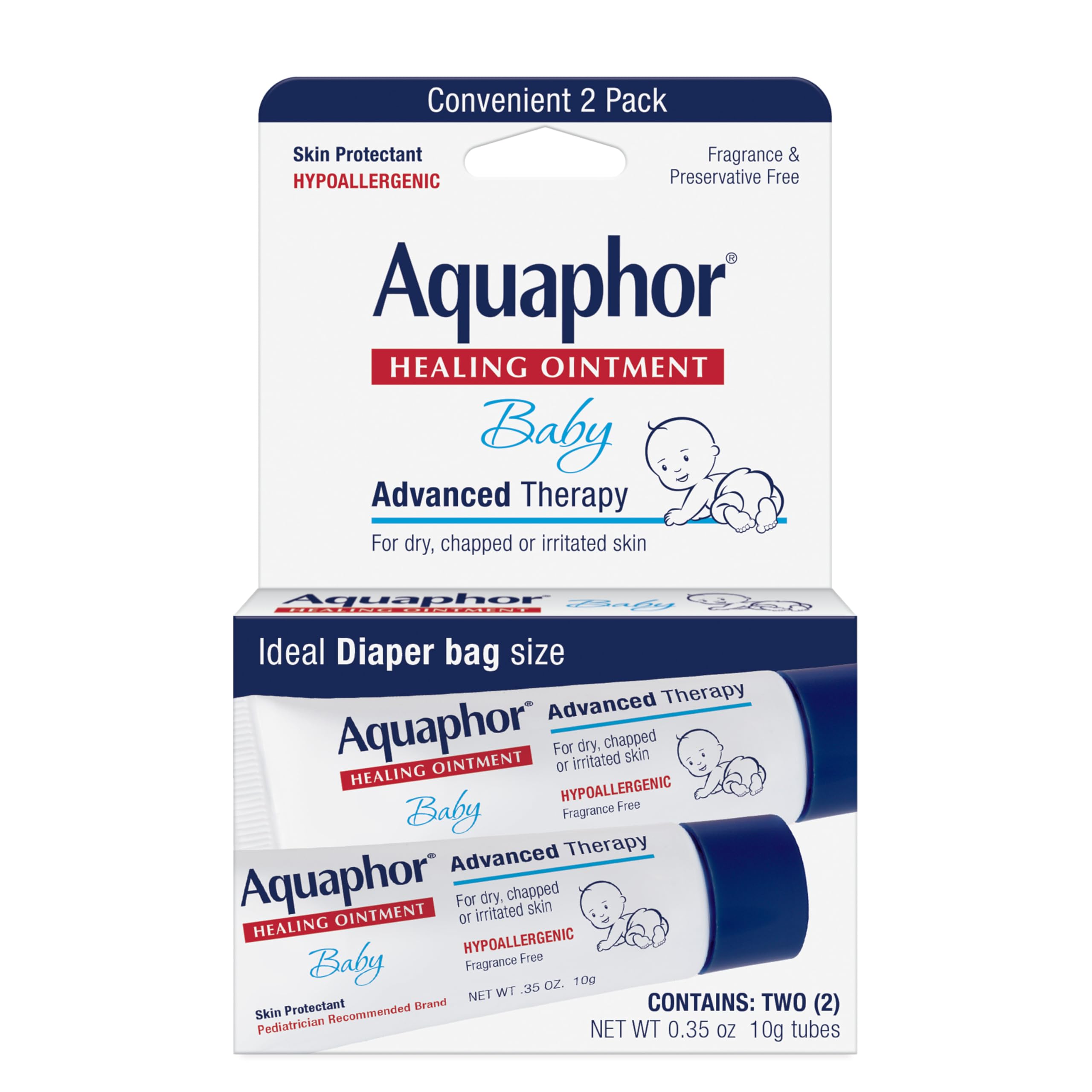 Aquaphor Baby Healing Ointment Skin Protectant, Travel Size, 2 x 0.35 OZ | Baby 