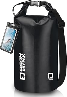 OSAH DRYPAK Waterproof Waterproof Bag 5L/10L/20L/30L/40L Dry Bag with Adjustable Shoulder Strap and Waterproof Phone Pouch for Water Sports, Kayaking, Rafting, Surfing, Camping, Black, Dry Bag