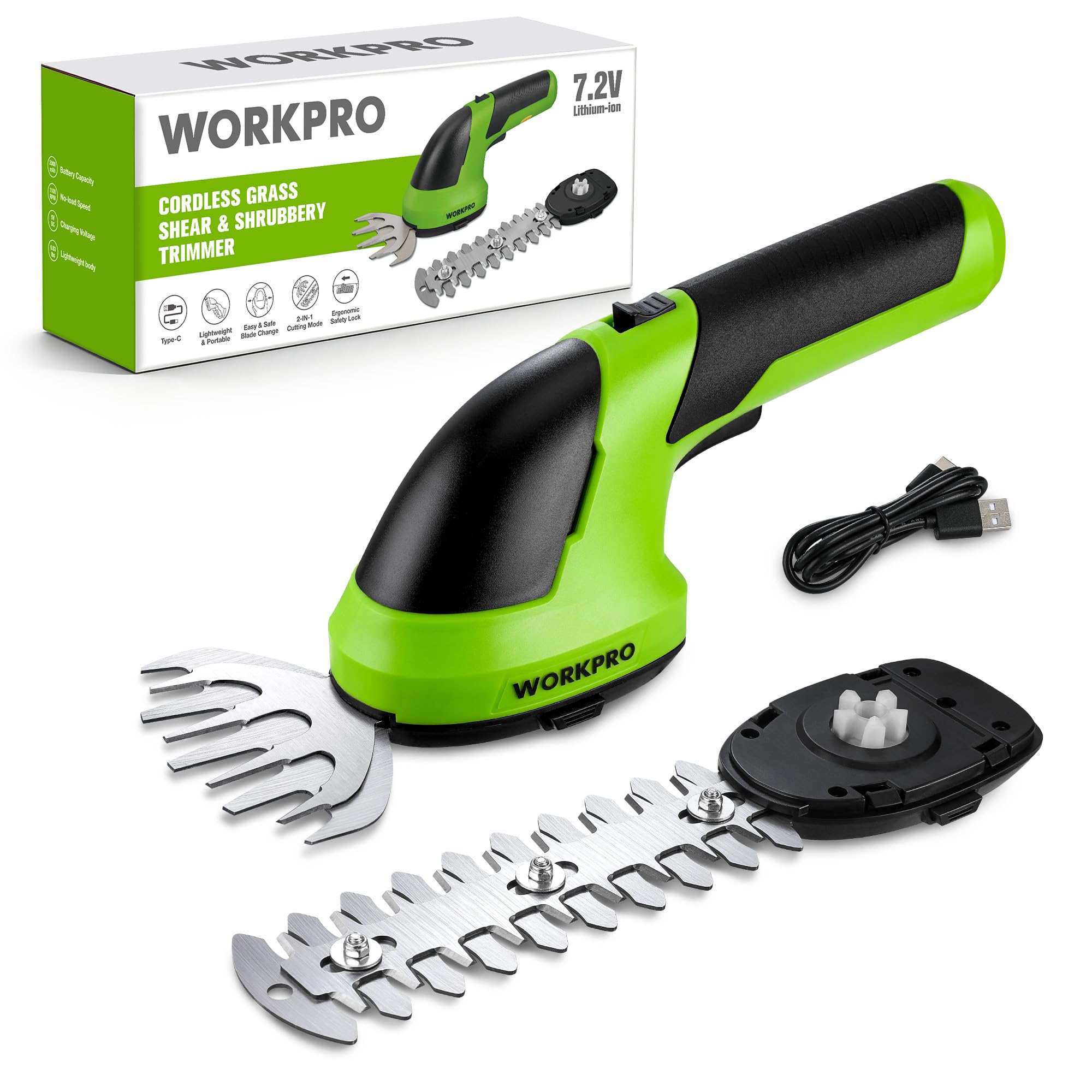 WORKPRO 7.2V Cordless Grass Shear & Shrubbery Trimmer | 5.9" Shrub Trimmer & 4.2