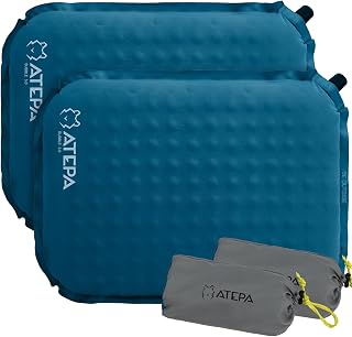 ATEPA Inflatable Seat Cushion, 2 Pack Blue | 2" Foam Core Seat Pad, Self Inflating, Compact, Stadium, Airplane, Travel, Camping, Hiking, Sports Events
