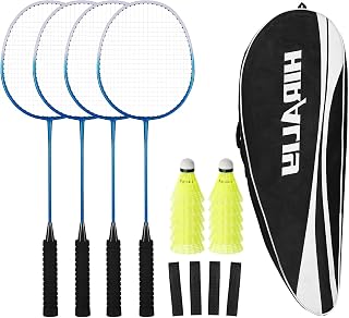 HIRALIY Badminton Rackets Set of 4 with 12 Shuttlecocks and Carry Bag | Complete racket and shuttlecock set, Lightweight rackets for casual play, Made for backyard and family games