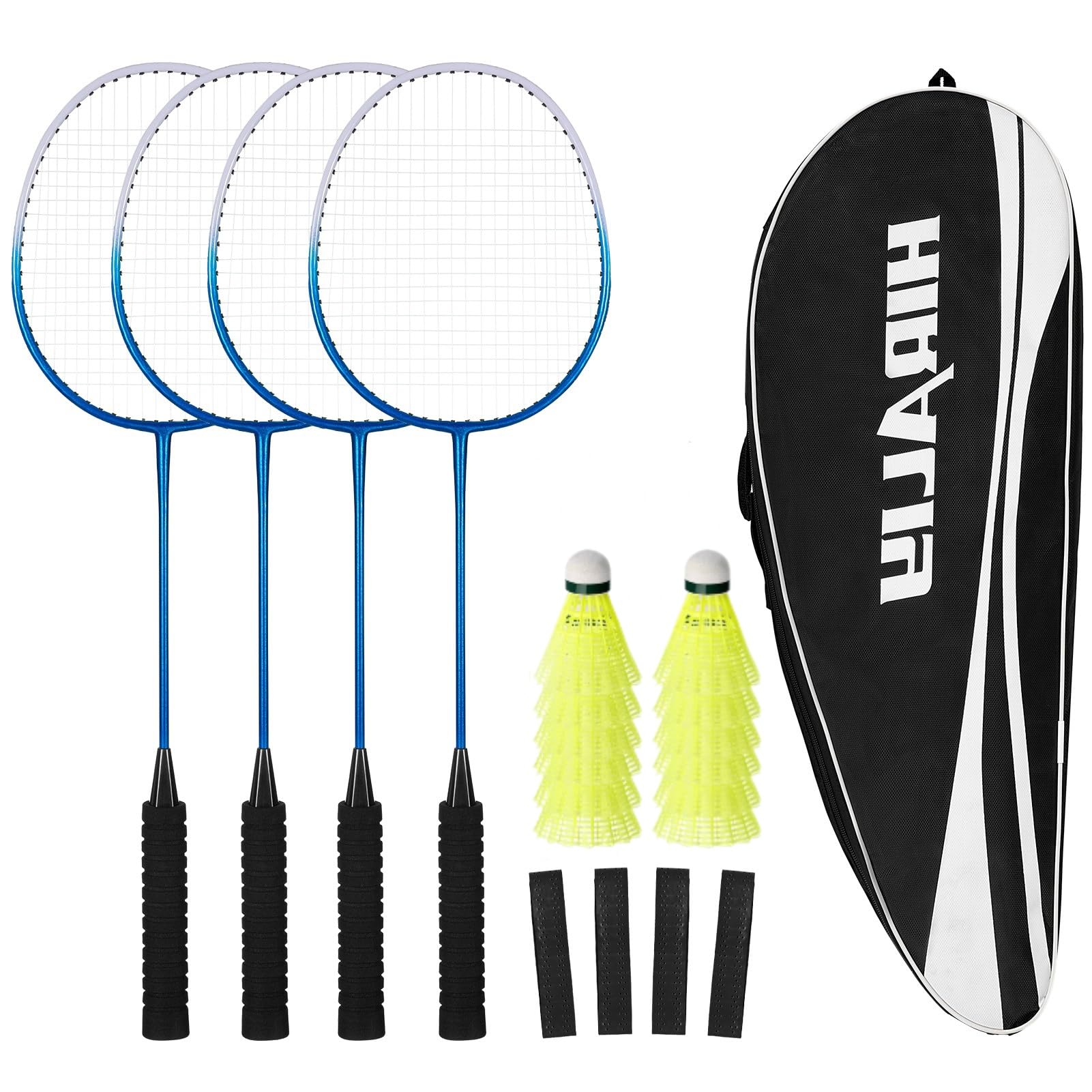 HIRALIY Badminton Rackets Set of 4 with 12 Shuttlecocks and Carry Bag | Complete