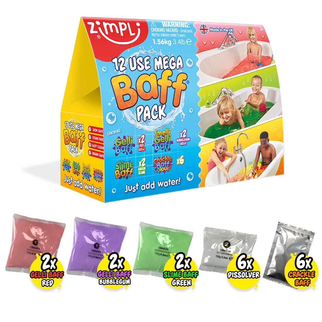 ZIMPLI 12 Use Mega Value Baff Pack from Kids, 4 x Gelli Baff, 2 x Slime Baff & 6