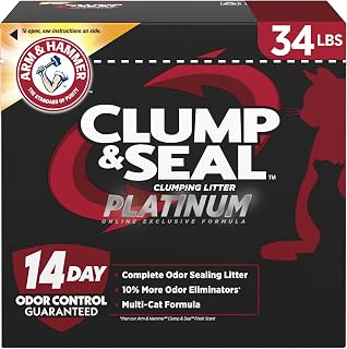 ARM & HAMMER Clump & Seal Platinum Cat Litter, Multi-Cat, 34 lbs | Clumping Litter, Rock-Hard Clumps, Baking Soda Odor Eliminators, 14-Day Odor Control, Online Only