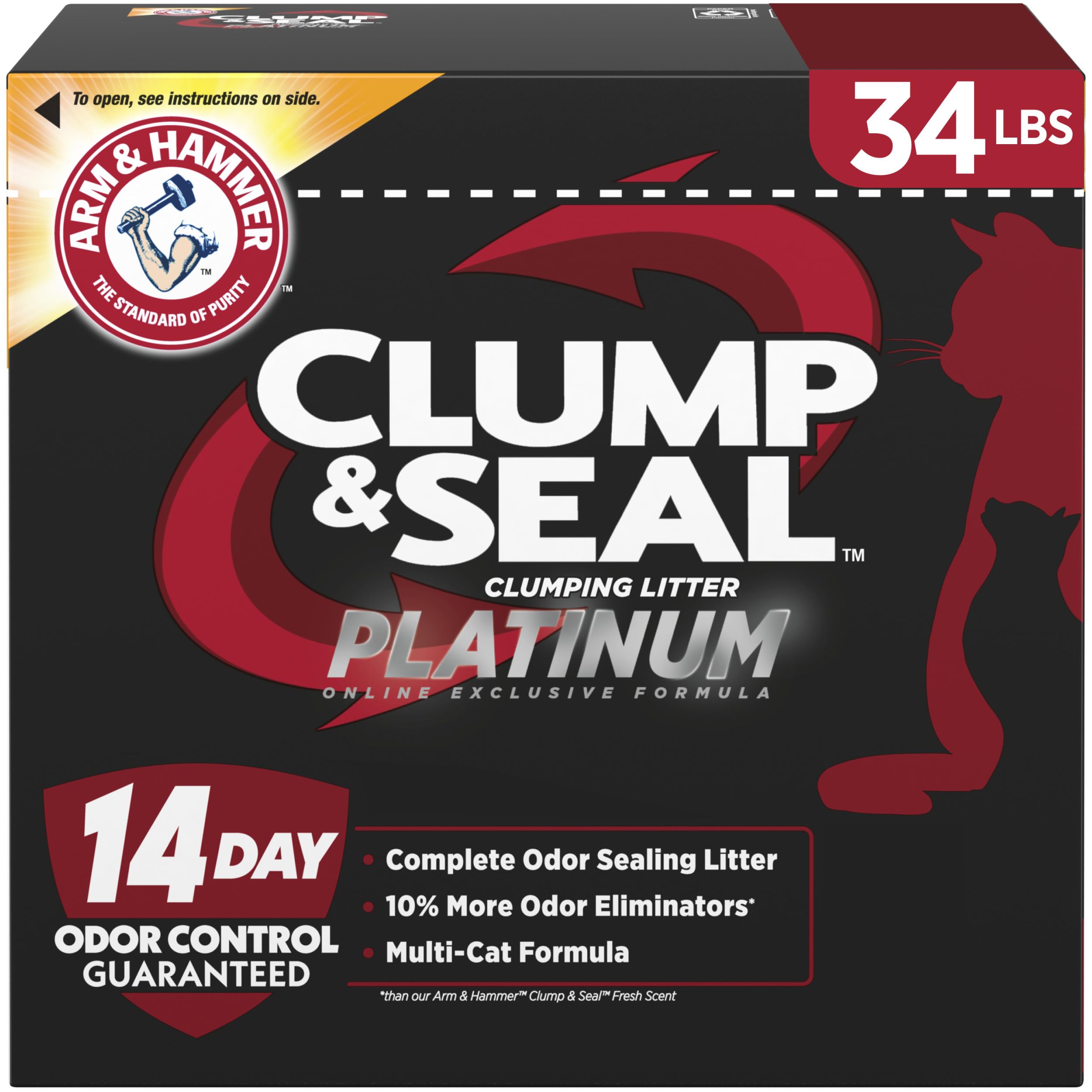 ARM & HAMMER Clump & Seal Platinum Cat Litter, Multi-Cat, 34 lbs | Clumping Litt