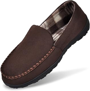 MIXIN Men's Cozy Moccasin Slippers Anti-Skid Slip On House Slippers with Comfy Memory Foam