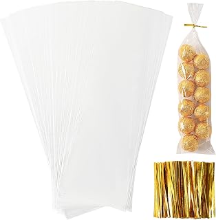 Augshy Pretzel Rod Bags, 300 Pcs 3 x 11 Inches Pretzel Bags Individual Bag Clear Individual Bag with Ties for Lollipop Candy Chocolate Cookie Wrapping