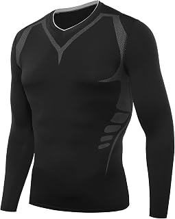 AMZSPORT Men's Long Sleeve Compression Top Cool Dry Tight Baselayer All Season for Running Training