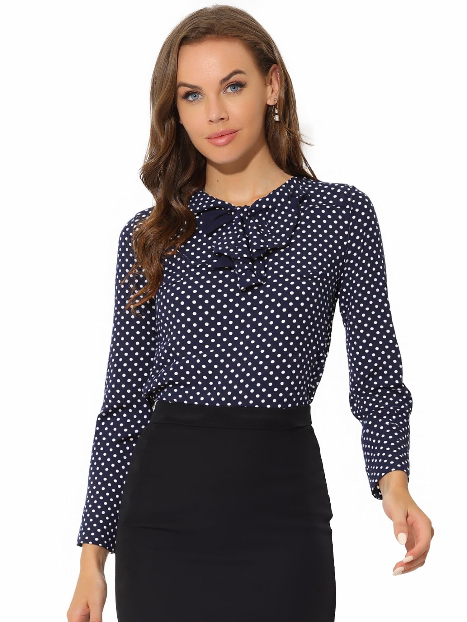 Allegra K Women's Chiffon Top Ruffle Neck Long Sleeve Casual Work Blouse