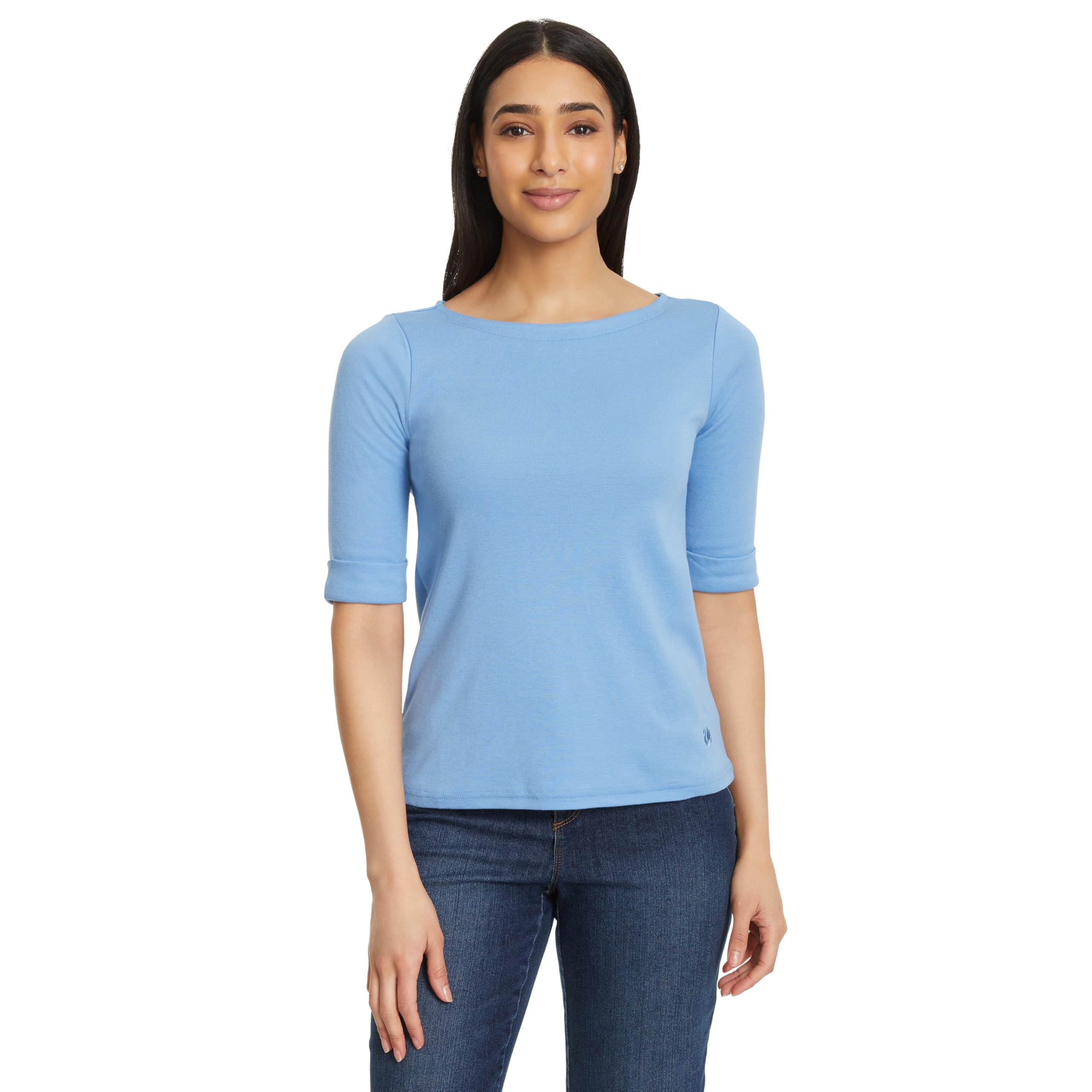 Gloria Vanderbilt Alanis Boat Neck Knit Tee Shirt with Elbow Sleeves Standard Al
