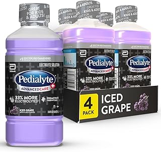 Pedialyte AdvancedCare Plus Electrolyte Drink, Iced Grape, 1 Liter, 4pk | Hydration drinks for adults & kids to restore electrolytes when they are dehydrated due to vomiting, diarrhea, fever, or flu