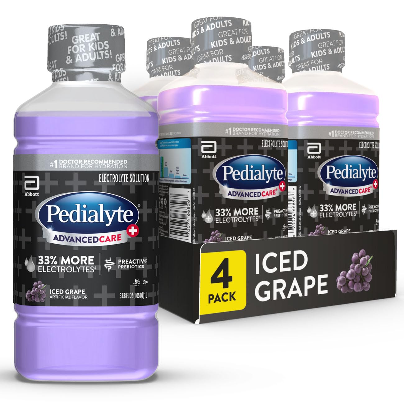 Pedialyte AdvancedCare Plus Electrolyte Drink, Iced Grape, 1 Liter, 4pk | Hydrat