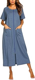 Ekouaer Womens Dressing Gown Short Sleeve Zip Front Long Dressing Gown with Pockets Blue 2, 42