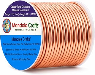 Mandala Crafts 12 Gauge Copper Tone Anodized Aluminum Craft Wire, 60 FT | Colored, Flexible, Bendable, for Bonsai, Armature, Sculpting, Wire Wrapping, Jewelry Making, Weather &amp; Tarnish Resistant