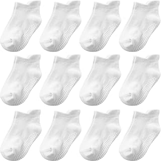 Aroveea Baby Toddler Socks Grip Non Slip Boys Girls Cotton 12 Pack for Kids Ankle Cute Socks 6M-7Years