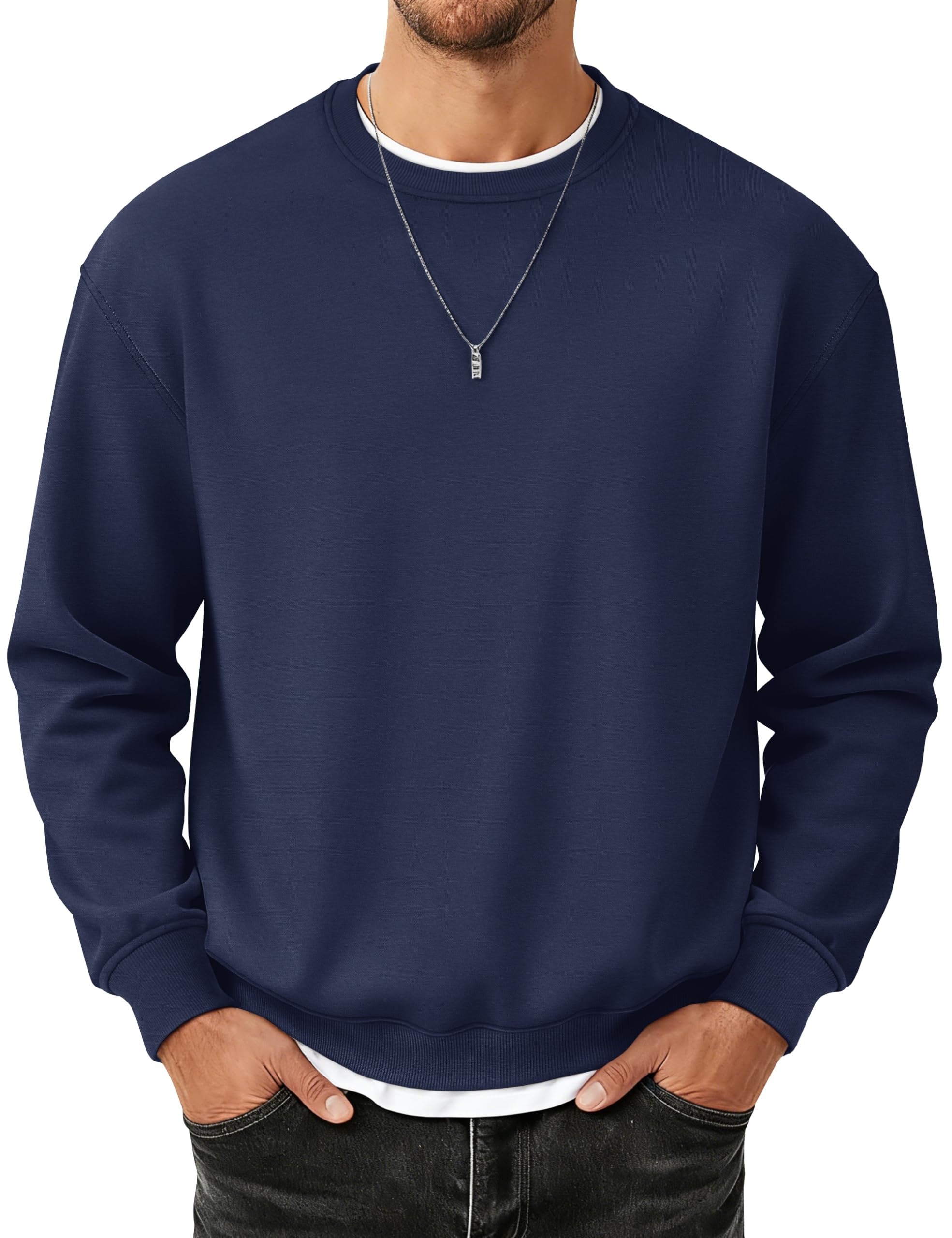 MAGCOMSEN Mens Sweatshirt Fleece Lined Long Sleeve Cotton Crewneck Pullover Wint