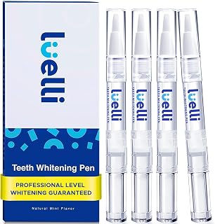 LUELLI Teeth Whitening Pen - 4 Pack, Carbamide Peroxide Gel for Sensitive Teeth, Natural & Organic Teeth Whitening, Travel Size Stain Remover, Whitens Teeth Up to 8 Shades