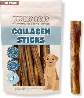 Natural Beef Collagen Sticks for Dogs – Long-Lasting Rawhide-Free Dog Chews – High Protein Treat with Glucosamine & Chondroitin – Canadian Company (6", 10 Count)
